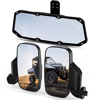 UTV Ranger Rear View Mirror And Side Mirrors Set Compatible With 2015-2022 Polaris Ranger 500 570 900 1000 XP Crew Accessories w/Pro-Fit Profiled Tube UTV Center Mirror Accessories#2879969