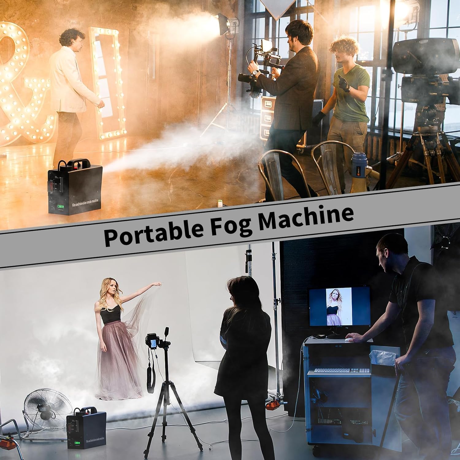 Macchina del fumo portatile da 400 W, batteria incorporata, 21000 mAh, corrente visibile, adatta per teatri, riprese cinematografiche e televisive, Halloween, Natale, feste, feste di famiglia