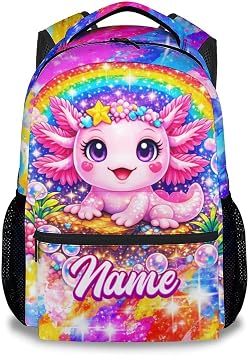 Personalized Backpack for Kids - Custom Axolotl School Bag with Name, Lightweight Girls Bookbag for Toddler, Kindergarten Elementary School Bag17 Inch