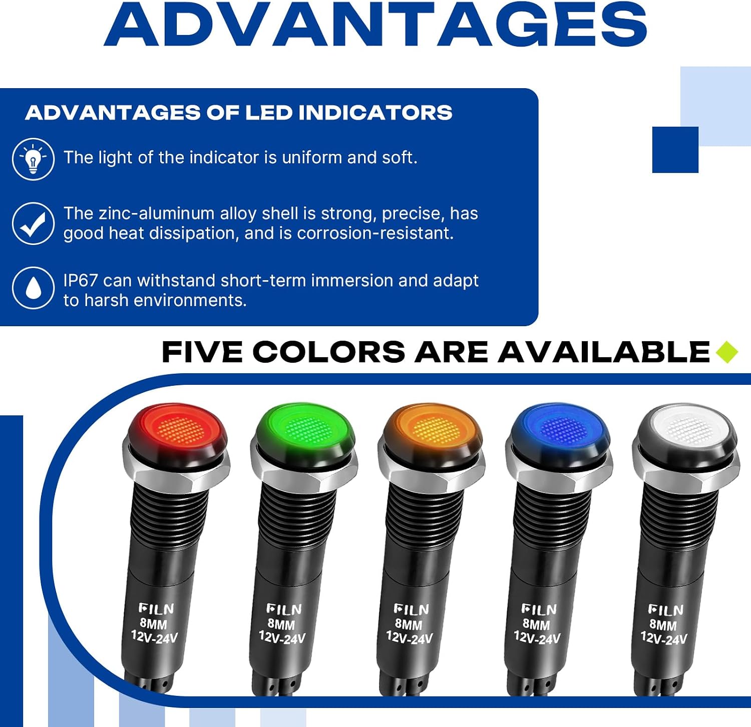 5Pcs 8MM (5/16'') Indicator Light led Indicator 110v 120v Metal Pilot Lamp Lights Aluminum Black Anodized Waterproof ip67 Red Signal Lamp Light(110V-Black Anodized-Red 5Pcs)