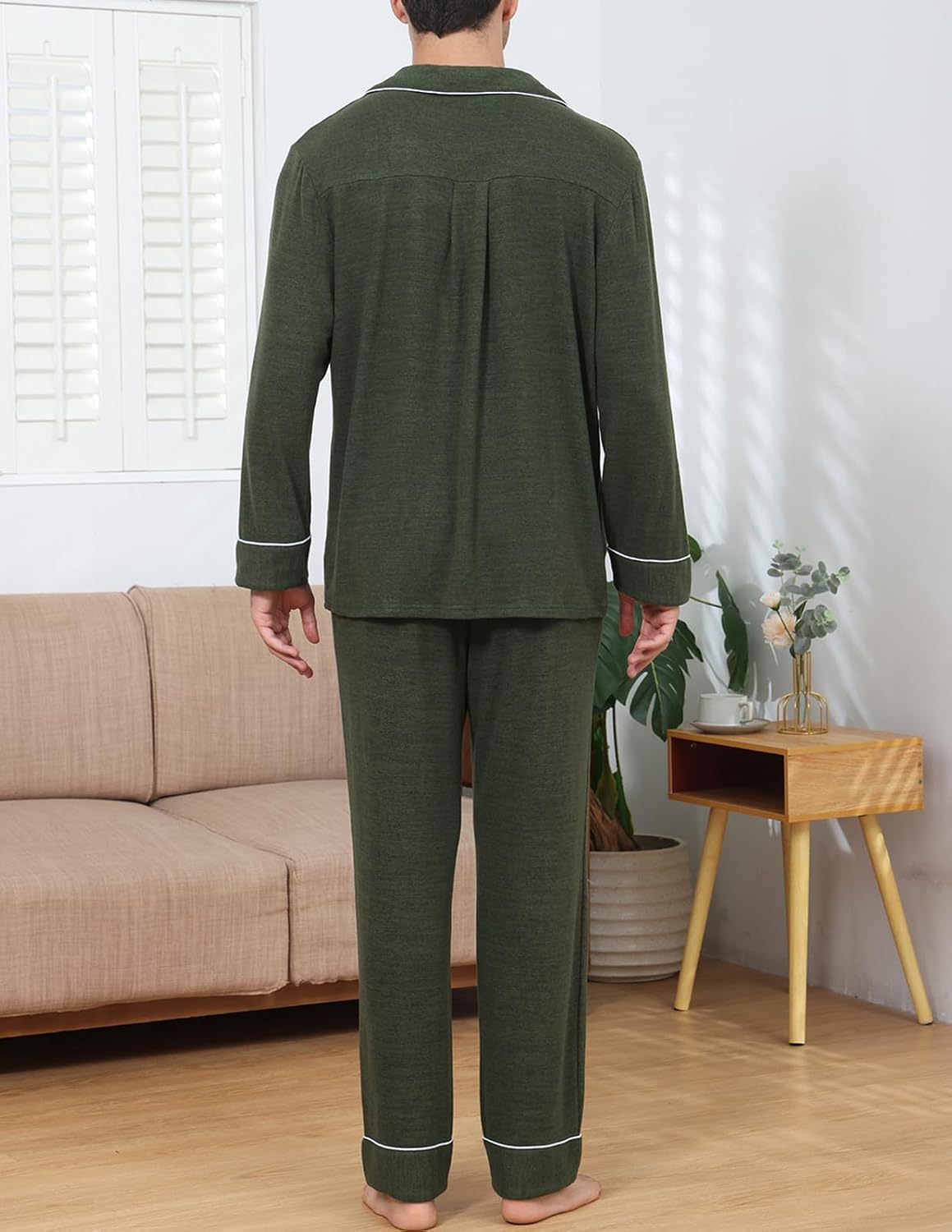 Veseacky Mens Pajamas Set Long Sleeve Soft Pajamas for Men Button Down Sleepwear Pjs Lounge Sets with Pockets S-2XL - Image 5