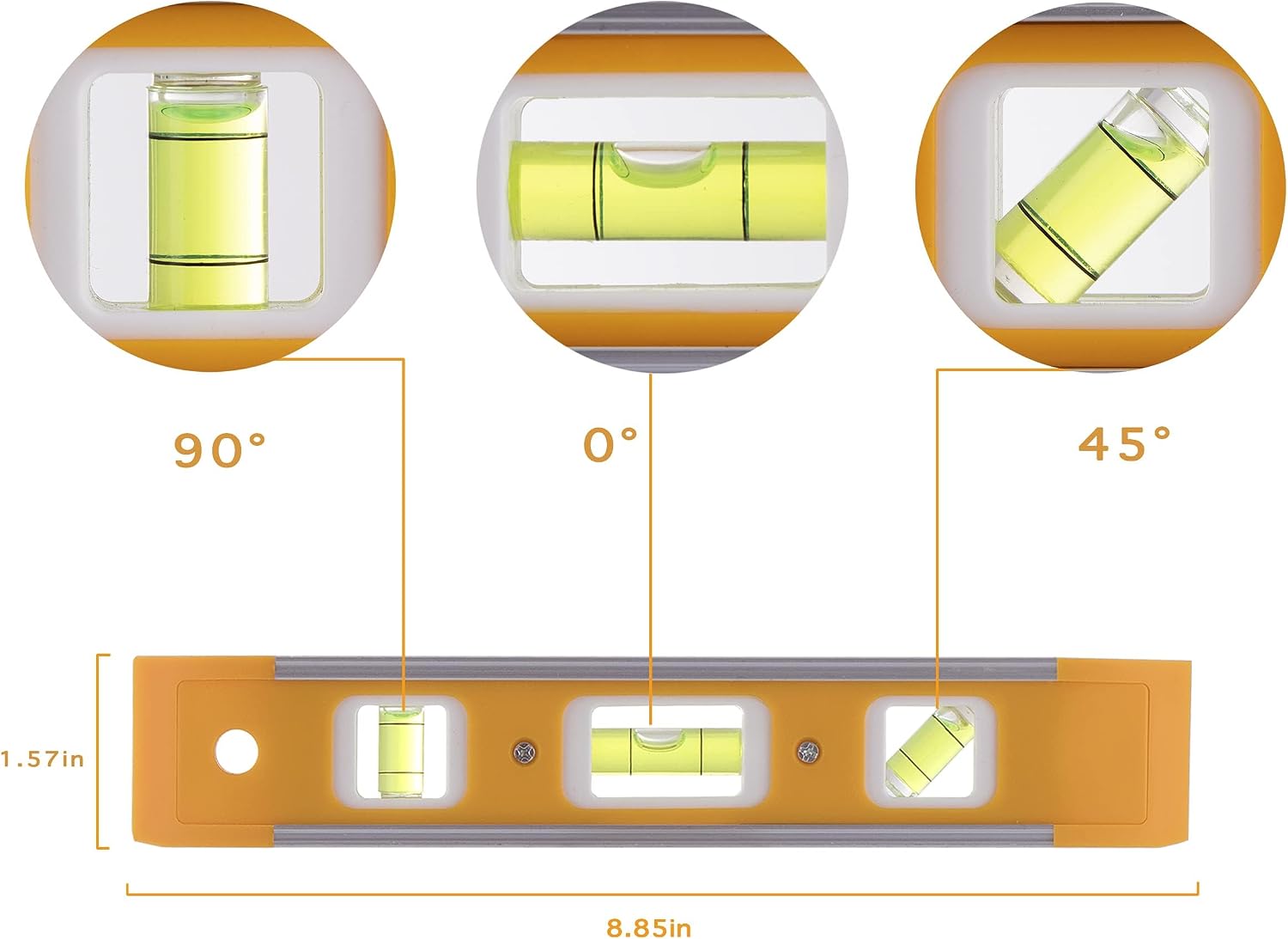LAND 9 Inch Magnetic Torpedo Level with 3 Bubbles (Horizontal, Vertical, 45°) - Shock-Resistant ABS Frame, Heavy-Duty Magnetic Base, Bright Orange for Construction, Woodworking (3 Pack)