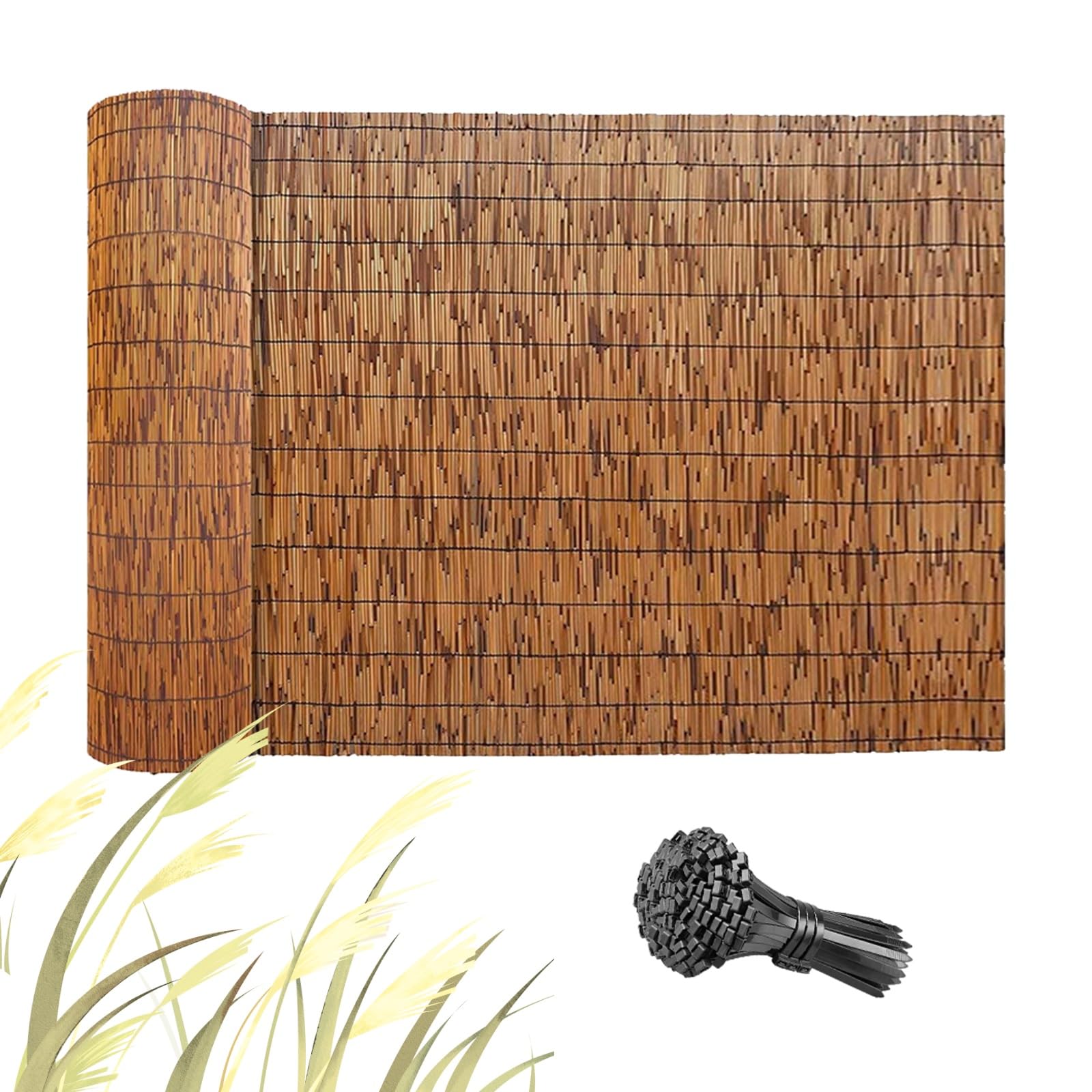 Bambusowe ogrodzenie prywatności, mata chroniąca przed wzrokiem, do ogrodu, basenu, dachu i ściany, trwała mata bambusowa (165 x 500 cm)