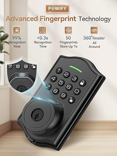 Miniatura 3 de Cerradura de puerta de entrada sin llave con asa, juego de cerradura inteligente de puerta delantera con huellas dactilares, control de aplicación,