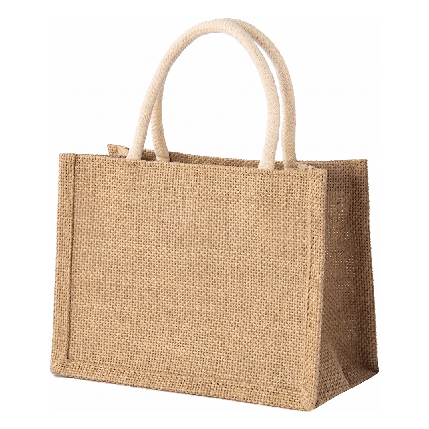 Gaomumu Natural Jute Tote Bag, Reusable Hessian Shopping Bag, Foldable Eco-Friendly Handbag with Cotton Rope Handle, Multipurpose Portable Carryall for Travel Picnic Daily Grocery(17x22x10cm)