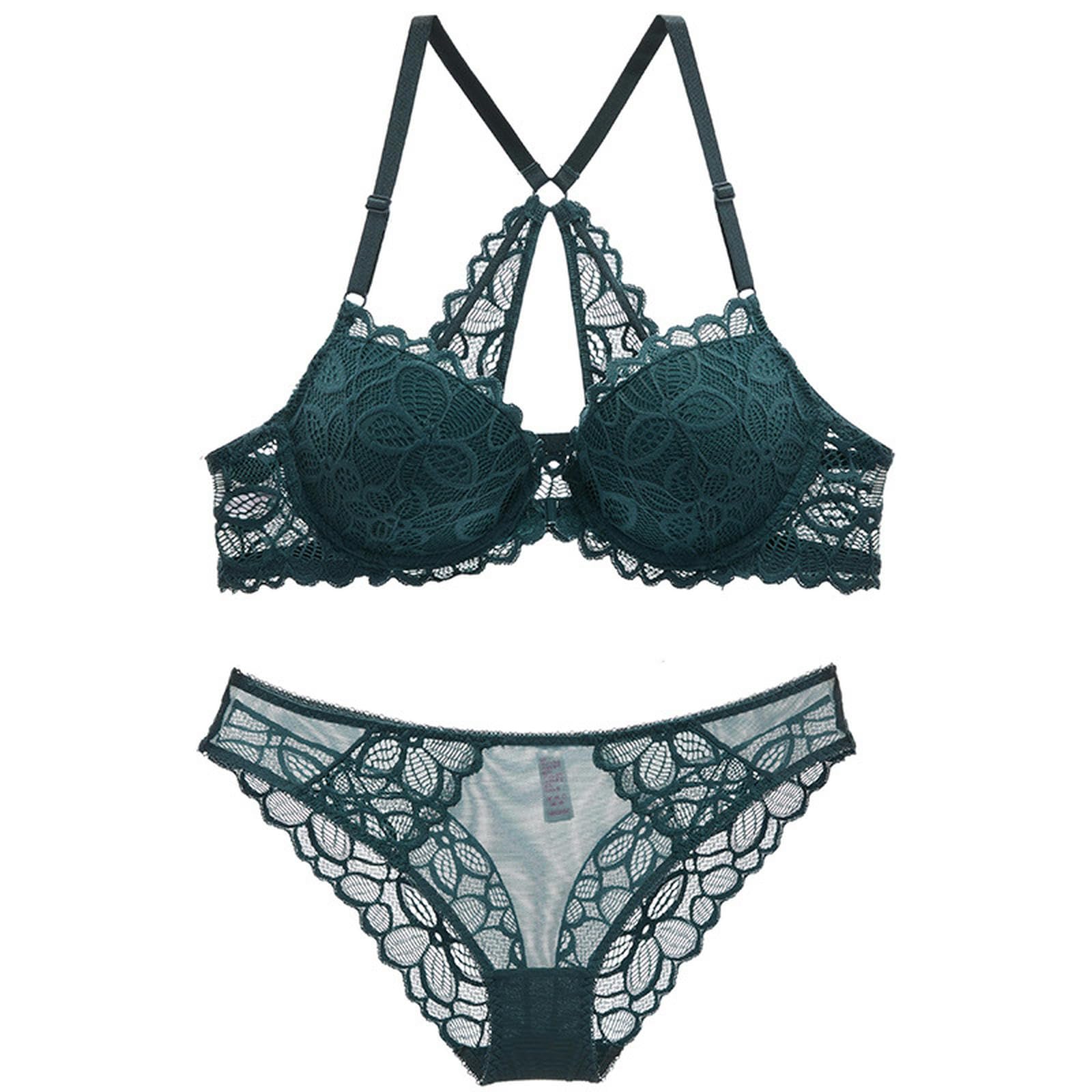 unterwäsche Frauen sexy Set Frauen Sexy Spitze Dessous Set Blumenunterdrückte BH Und Höschensets 2 Stück-grün-32 70b