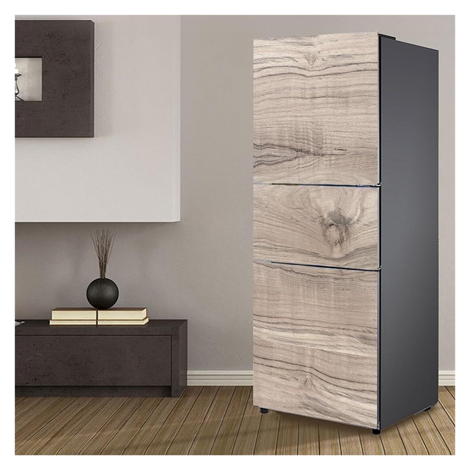 GDHKDDFL Minimalist, luxury-inspired fridge decals, Fridge Sticker Full Covering Door Covers Skins Wall Stickers for Kitchen Decal, Wood Grain Effect(M: 60x180 cm)