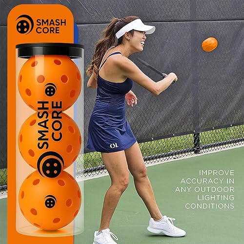 Miniatura 7 de SmashCore - Pelotas de pickleball para exteriores, paquete de 3, diseño estándar de 40 agujeros USAPA, bolas de neón duraderas y de alta visibilidad