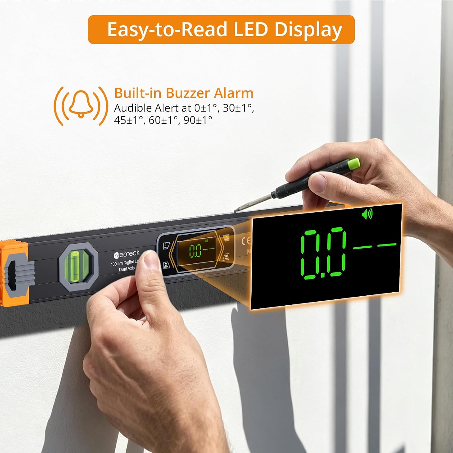 Neoteck X 4×90° & Y ±60° Dual-Axis Digital Level 15.7in with Magnetic image 4