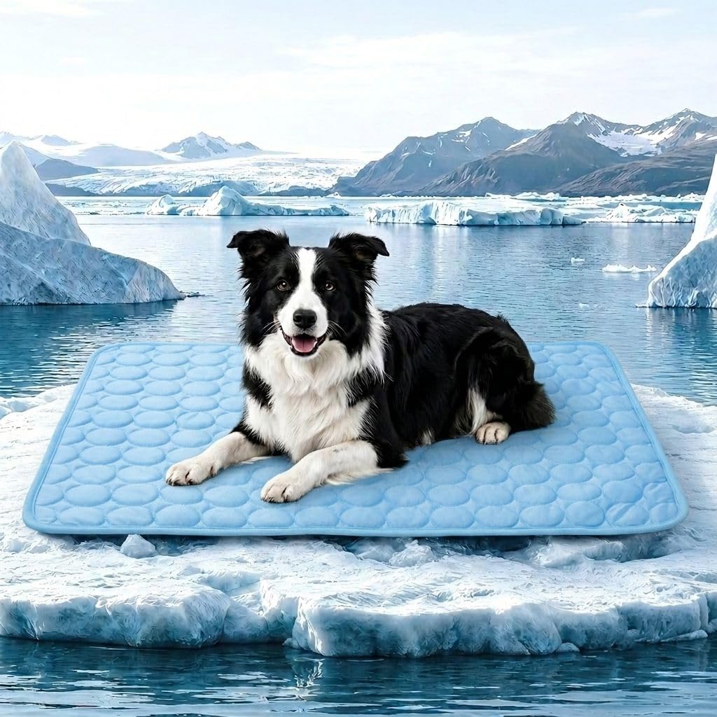 Cooling Mat for Dogs, Large Dog Cooling Pad, Wavy Quilted Kennels Bed with Non-Slip Base, Machine Washable Mat for Dogs Cats Rabbit Indoor Outdoor Summer Sleeping ,Blue:L — image 1