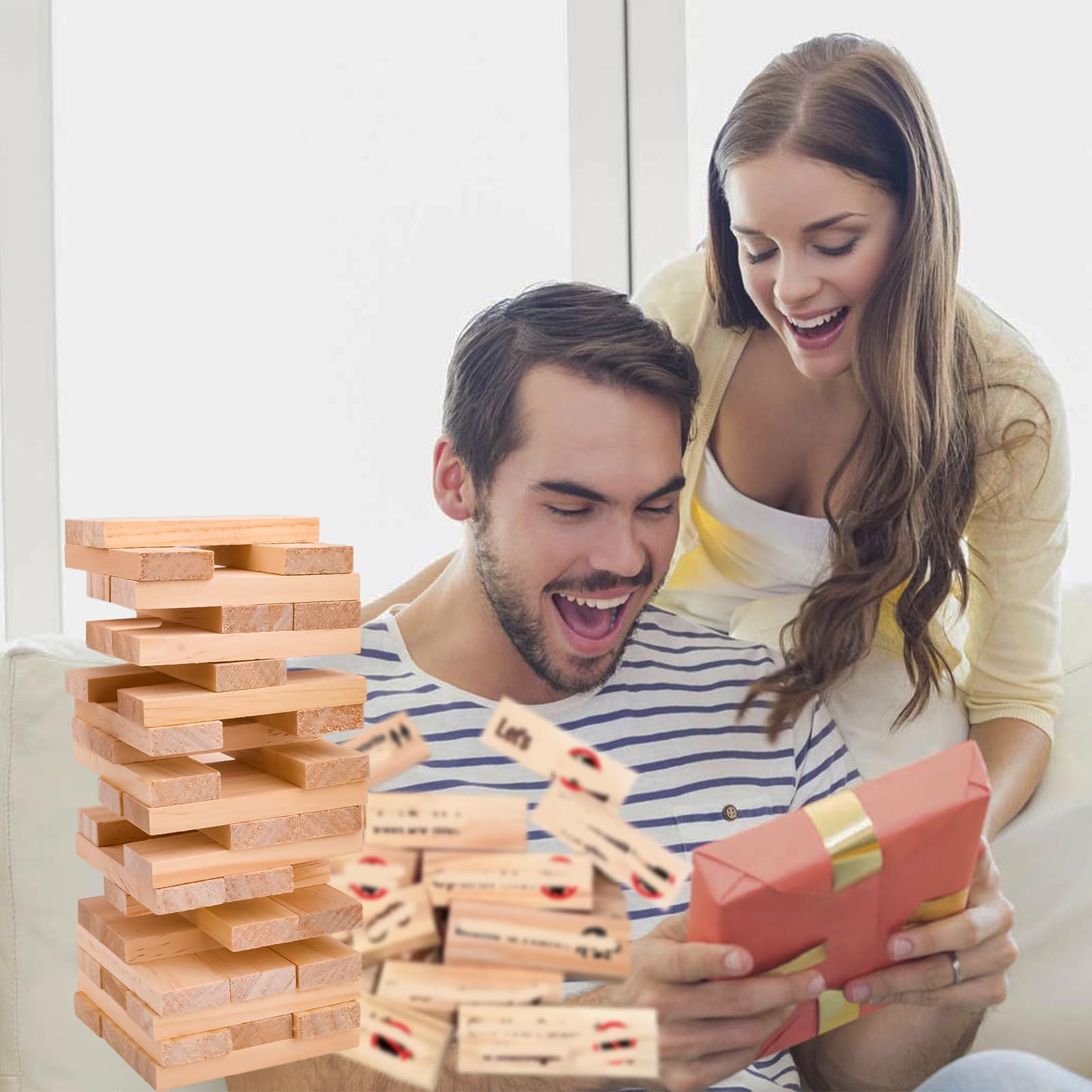 Super Naughty Block Tower Spiel, Blöcke Spiele für Paare, Spiele für Erwachsene, Valentine Tumbling Tower Stapelblöcke, Spiel mit Wahrheit oder Pflicht, Fragen und Herausforderungen (48pcs)