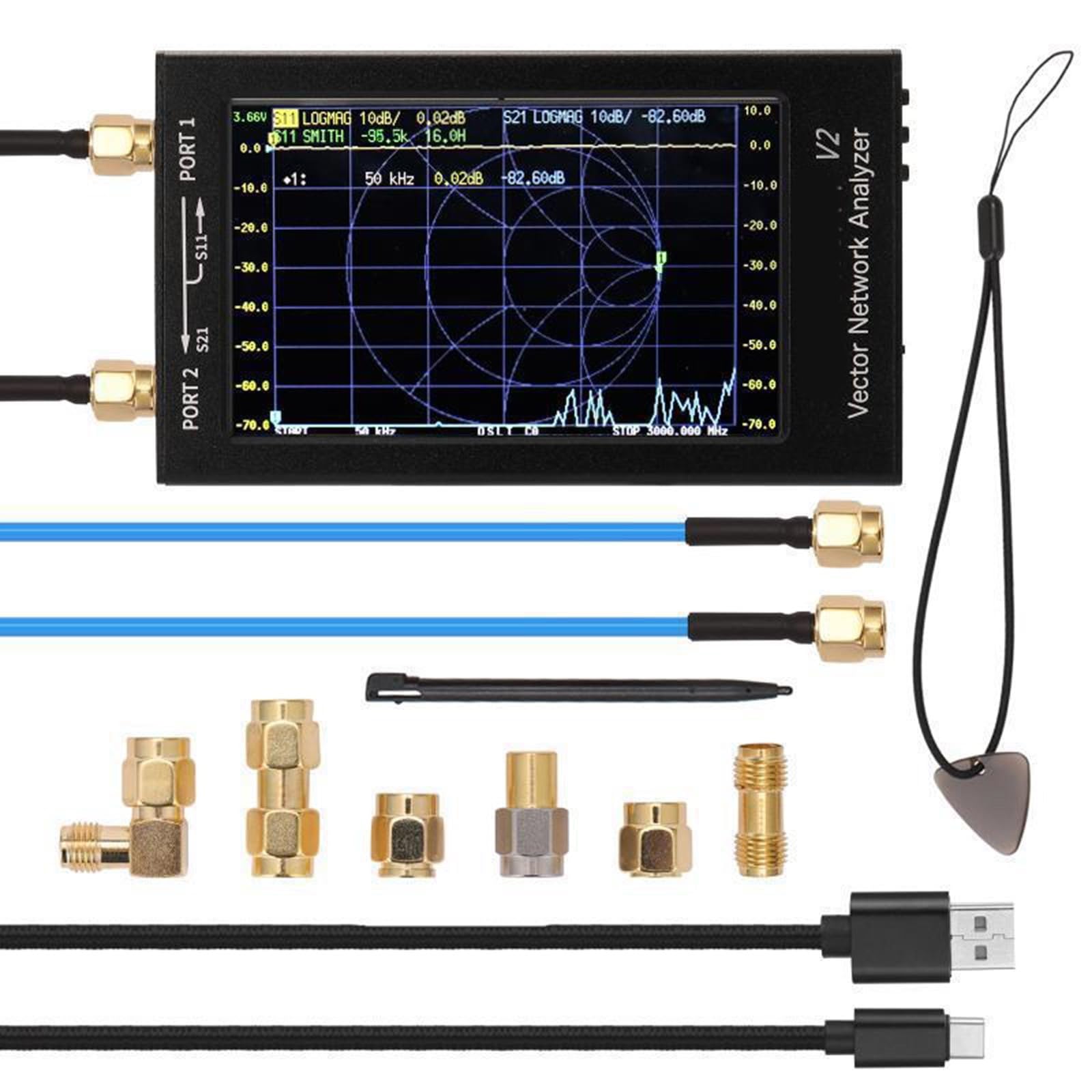 ordinarYone Verbessertes NanoVNA-F Netzwerkanalysegerät, 10,9 cm (4,3 Zoll), 50 kHz-3 GHz, UHF-Analyse-Netzwerk-Testerplatine