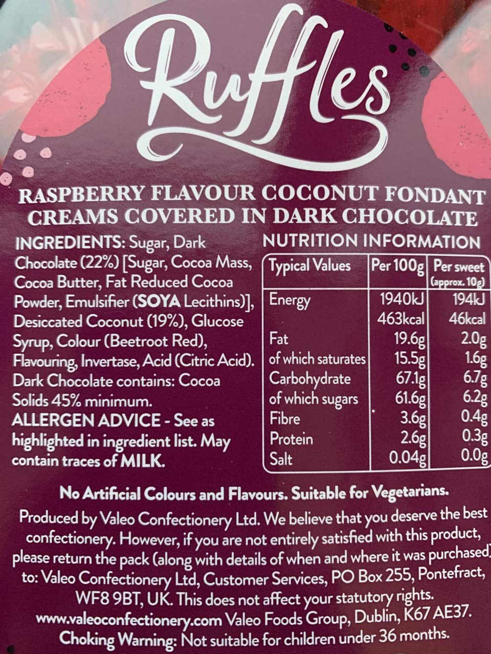 Raspberry Ruffles 500 gram bag (1/2 kilo)