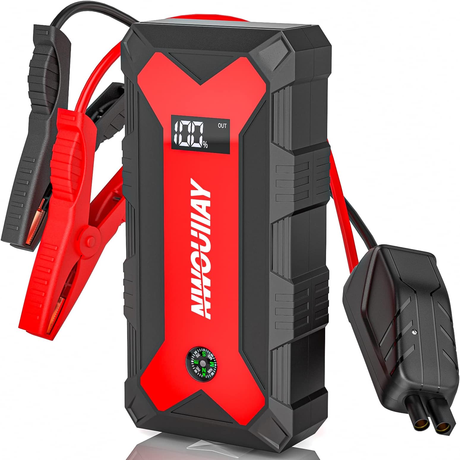 Booster Batterie Voiture 1600A - Démarreur Portable 12V Jusqu'à 5L Essence/3L Diesel - Lampe LED - Sécurité Intelligente