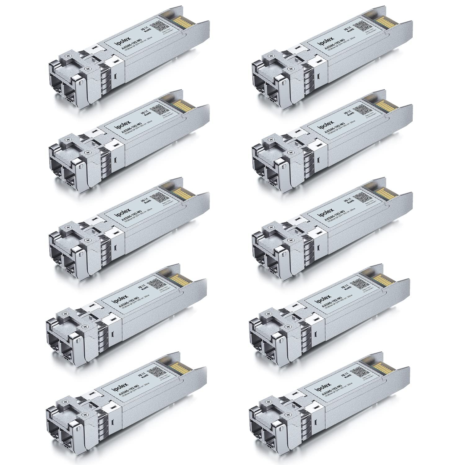 ipolex 10 PCS 10Gb SFP+ SR Multimode LC Transceiver, 10GBase-SR Modul Kompatibel mit Cisco SFP-10G-SR, Ubiquiti UniFi UF-MM-10G, TP-Link TXM431-SR, Meraki, Zyxel, Netgear etc. (MMF, 850-nm, 300-m)