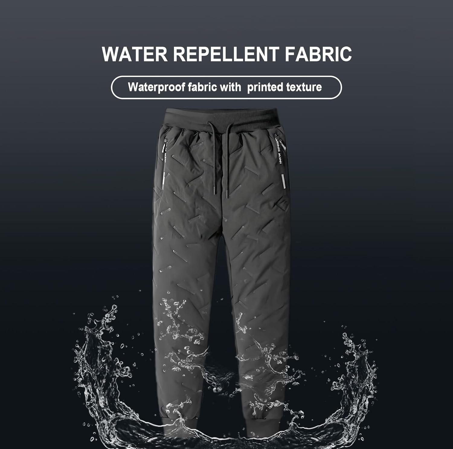 New Men's Fleece Lined Thick Warm Outdoor Casual Pants, Loose Fit Sports Trousers Black - Image 8