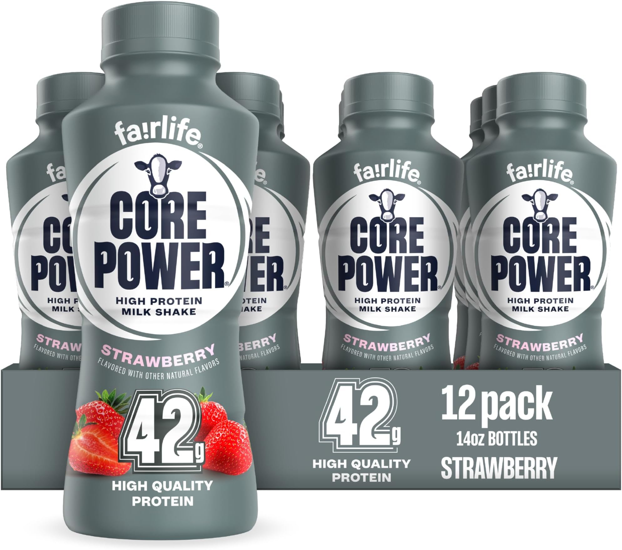 Elite High Protein Shake (42g), Strawberry, Ready To Drink for Workout Recovery, 14 Fl Oz Bottles (12 Pack)