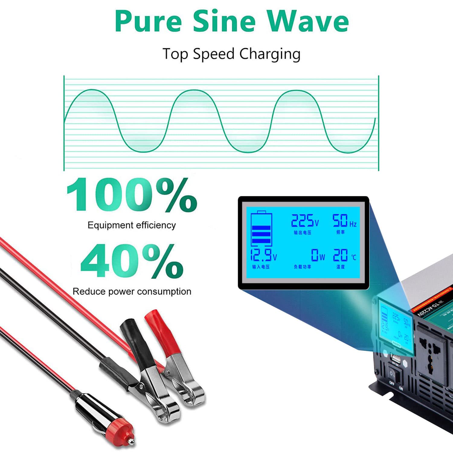 Przetwornica napięcia czysta sinusoida 12V 24V 48V 60V 72V na 230V przetwornica sinusoida 3500W 4500W 5500W 7000W 8000W 10000W przetwornica prądu przetwornica z gniazdem, pilotem, ekranem,10000W-12V