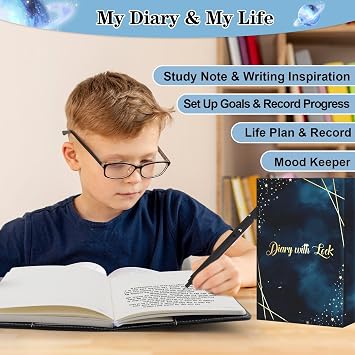 Diary with Lock for Boys, Secret Diary Kids Lockable Notebook with Pen, Space Journal with Lock Teenage Boy, Back to School Birthday Gifts Presents for Boys 8 9 10 11 12 13 14 15 Year Old, Journal Men