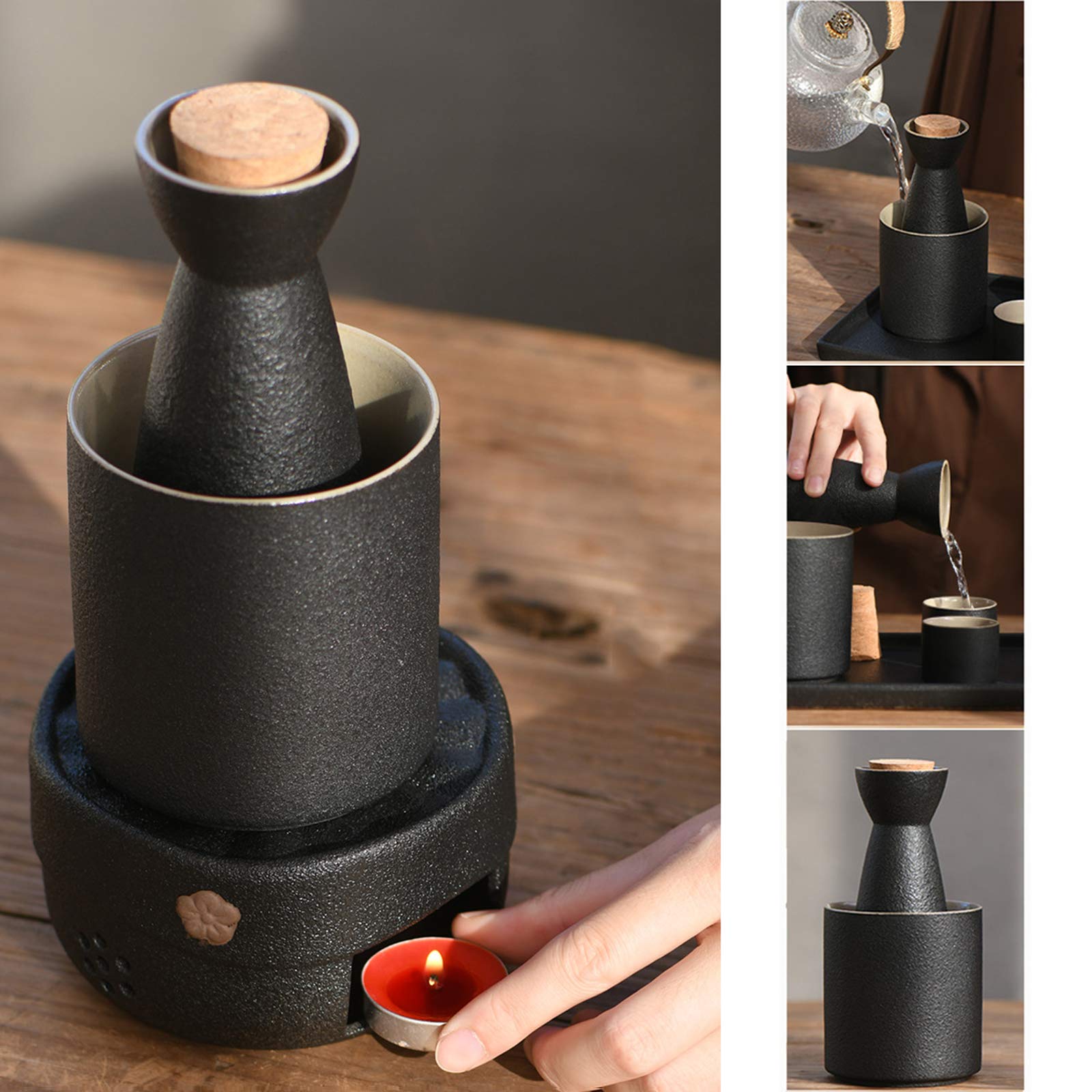 Service à saké et Tasses avec réchaud Ensemble de Tasses à saké japonaises 8 pièces avec réchauds, pour Noël, Les Anniversaires et Les Anniversaires