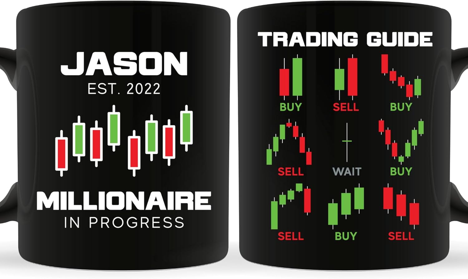 Personalized Stock Trader 2Side Mug 15oz Black -Millionaire in progress definition - Gift For Stock Trader Funny Day Trading Market Broker Investor Men Dad Boyfriend