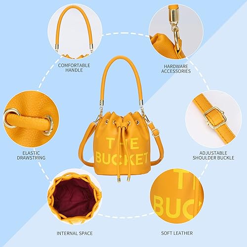 Miniatura 5 de JQAliMOVV The Bucket Bags para mujer, mini bolsa de cuero con cierre de cordón, bolso cruzado