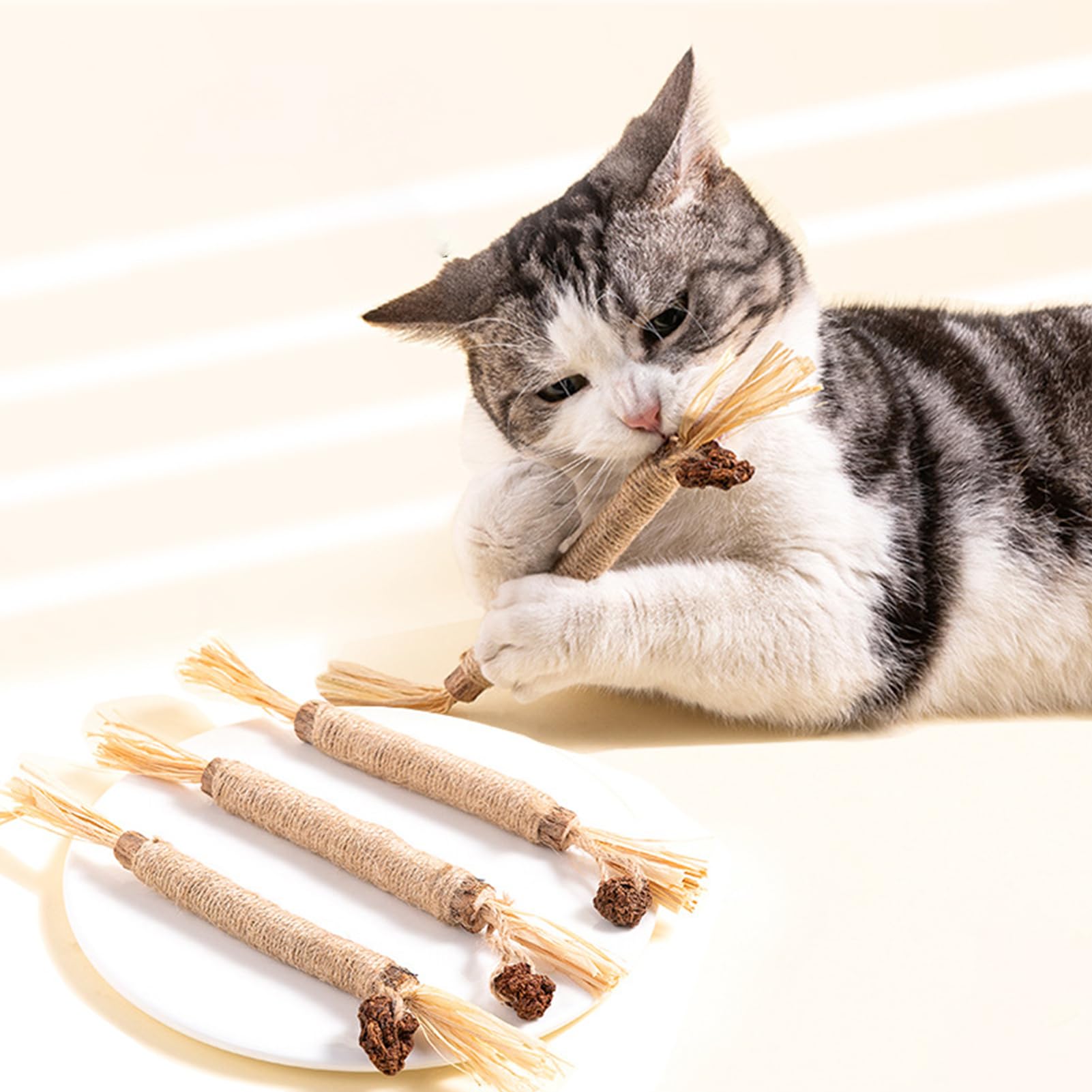 4 Piezas Masticar Palos Gato,Palitos de Hierba Gatera,Palitos para Masticar Gato Juguete,Cuidado Dental,para Limpia los Dientes Juguetes del Catnip