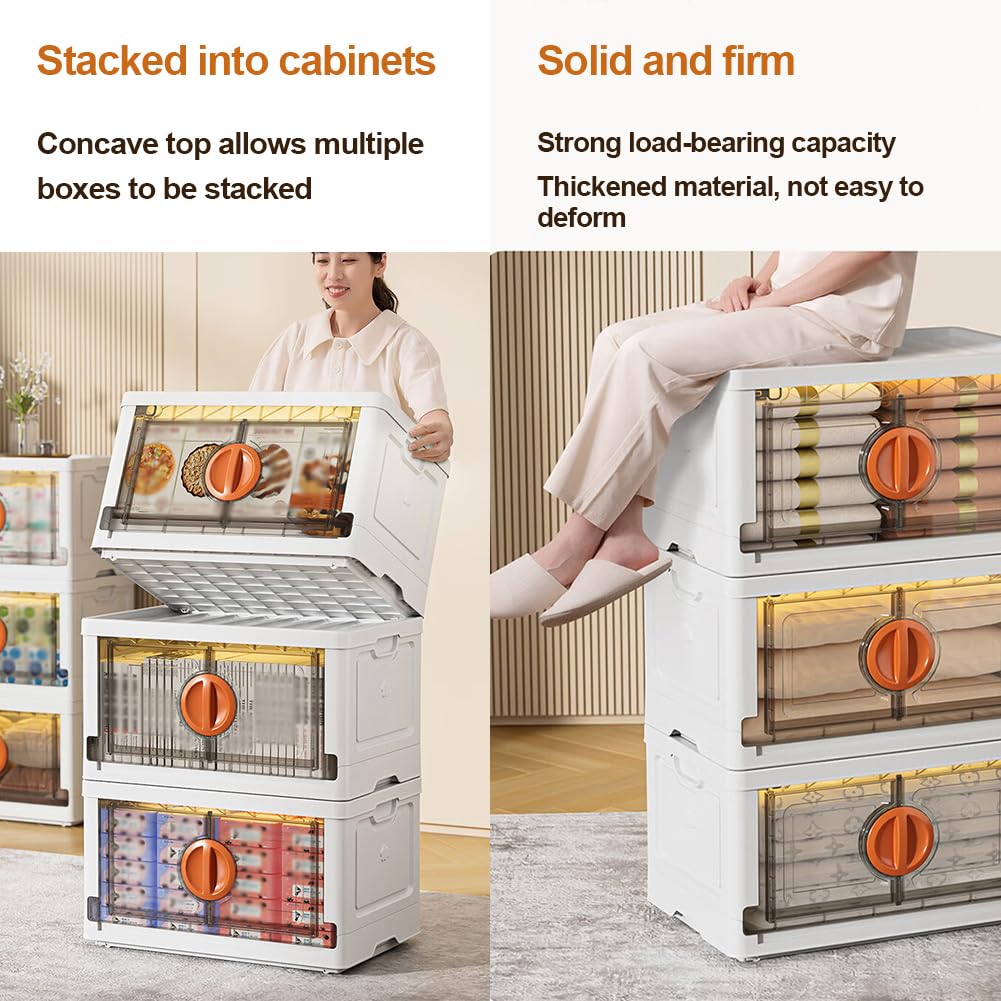 Cajas de almacenamiento apilables, cajas de almacenamiento de plástico con ruedas y asas, caja de almacenamiento plegable con hebilla de bloqueo para dormitorio, sala de estar, oficina, cocina y camp