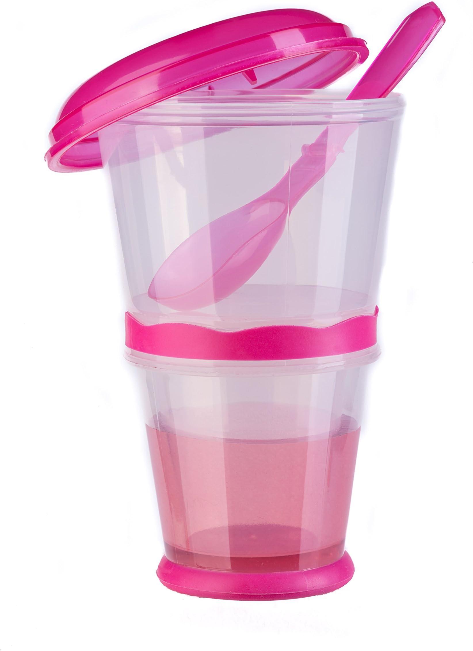 blupalu Müslibecher to go with milk freezer, separate muesli compartment, with lid and hinged spoon 2 go to take away in pink