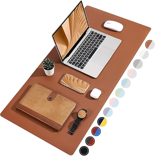 Miniatura 9 de TOWWI Tapete de escritorio de doble cara, gran tapete de escritorio, protector impermeable de mouse de cuero sintético, tapete de escritorio grande
