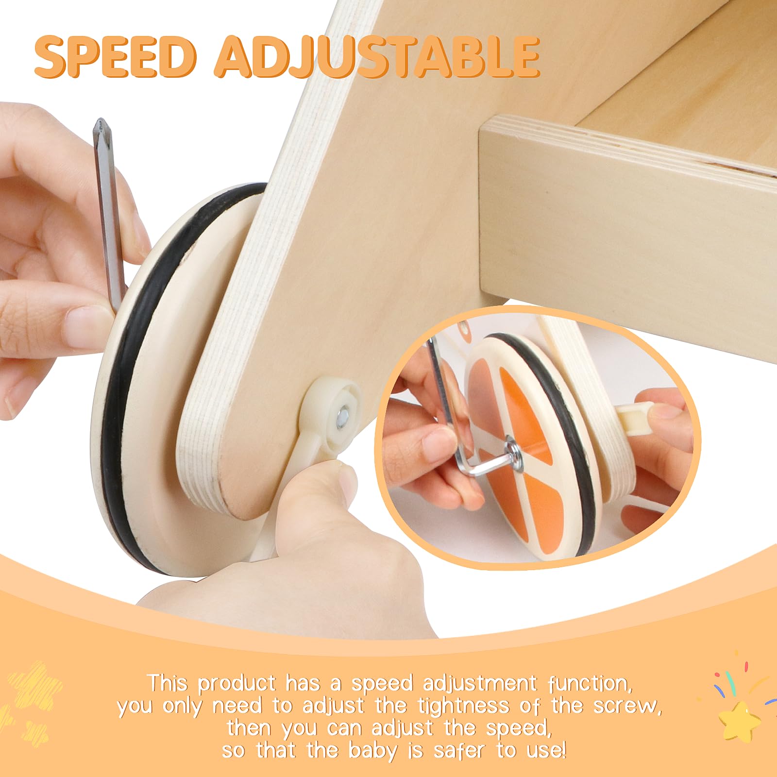Jacootoys Activité Walker en Bois, Vitesse réglable Bambin Push Walker Activity Center Toy, Baby Walker en Bois Push et Pull Learning Walker pour garçons Filles 1 2 3 Ans