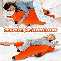 Vista 4 de Peluche de zorro gigante de 30 pulgadas, almohada de felpa de zorro, peluche de zorro naranja, juguete de peluche grande de zorro dormido, bonita