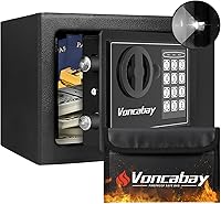 Voncabay Fireproof Small Safe Box with Sensor Light & Money Bag - 0.23 Cu Ft Home Security Safe, Digital Keypad, Keys, Black 9x6.6x6.5"