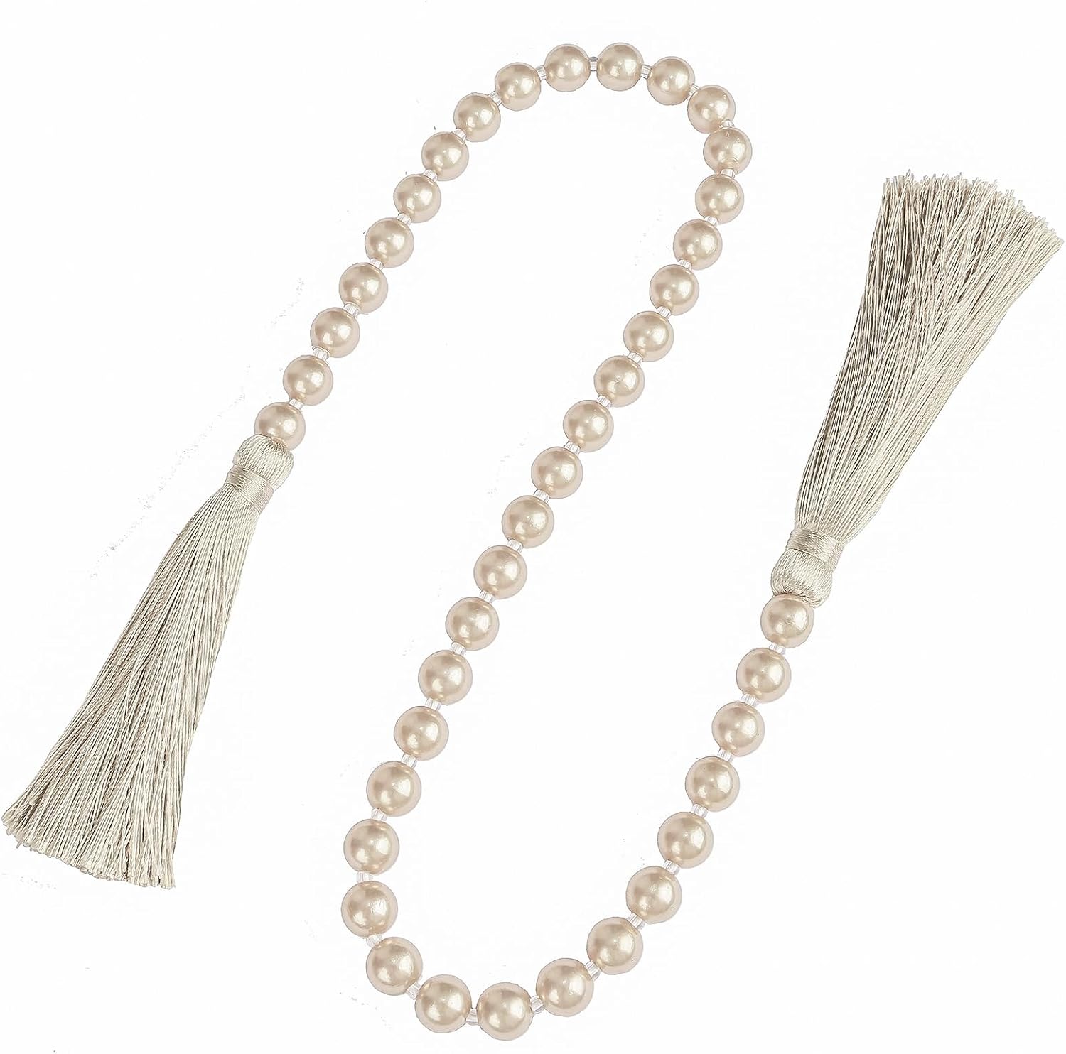 34 Inch Pearl Glass Bead Garland with Tassels - Elegant Boho Table Decor, Fringe Wall Hanging for Wedding, Party, Farmhouse Rustic Prayer Bead Home Decoration(1 Pack,Off White)