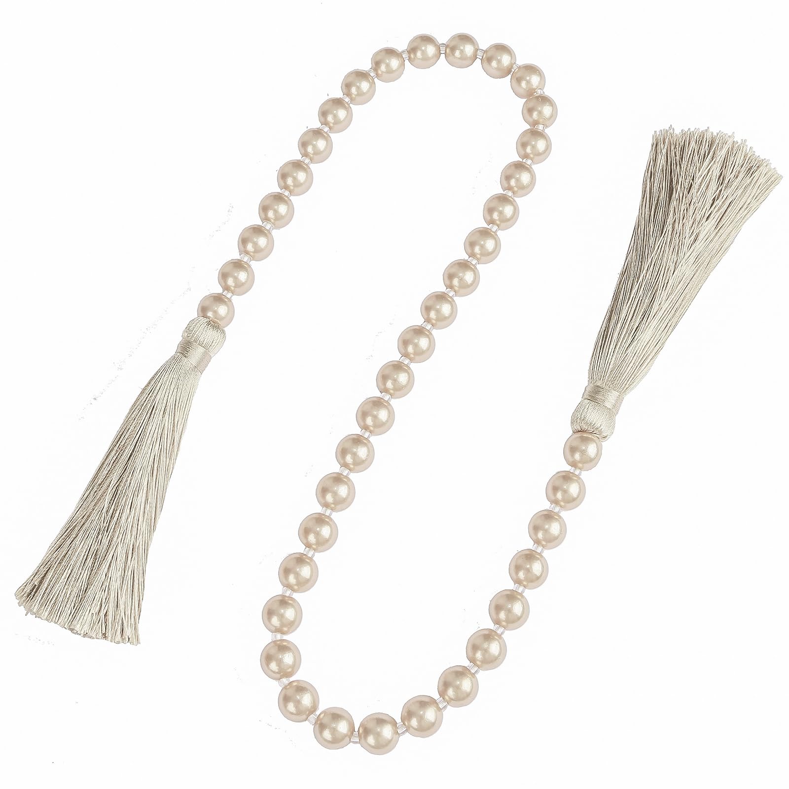 Fenghuangwu 34 Inch Pearl Glass Bead Garland with Tassels - Elegant Boho Table Decor, Fringe Wall Hanging for Wedding, Party, Farmhouse Rustic Prayer Bead Home Decoration(1 Pack,Off White)