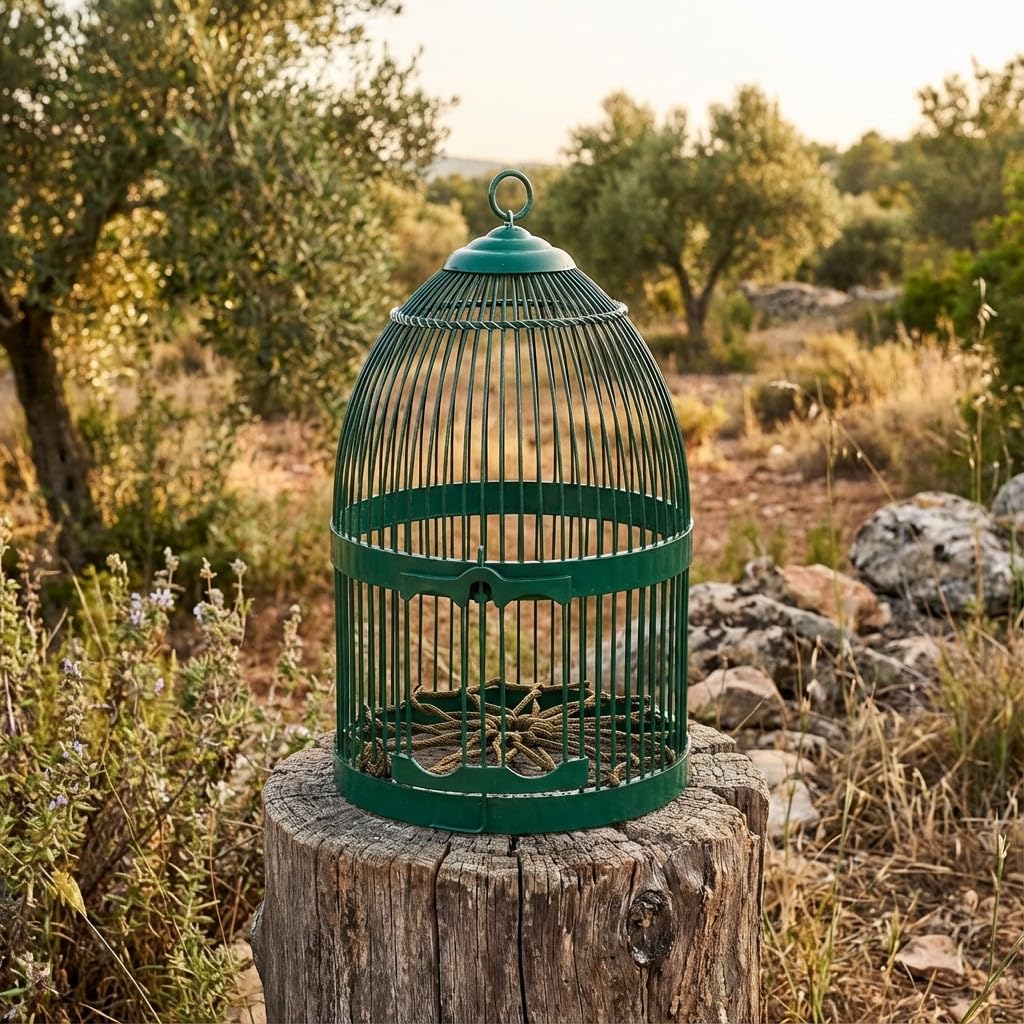 Suinga Jaula para Pájaros Redonda 23x35 cm - Jaula de Reclamo para Perdices Aves, Verde