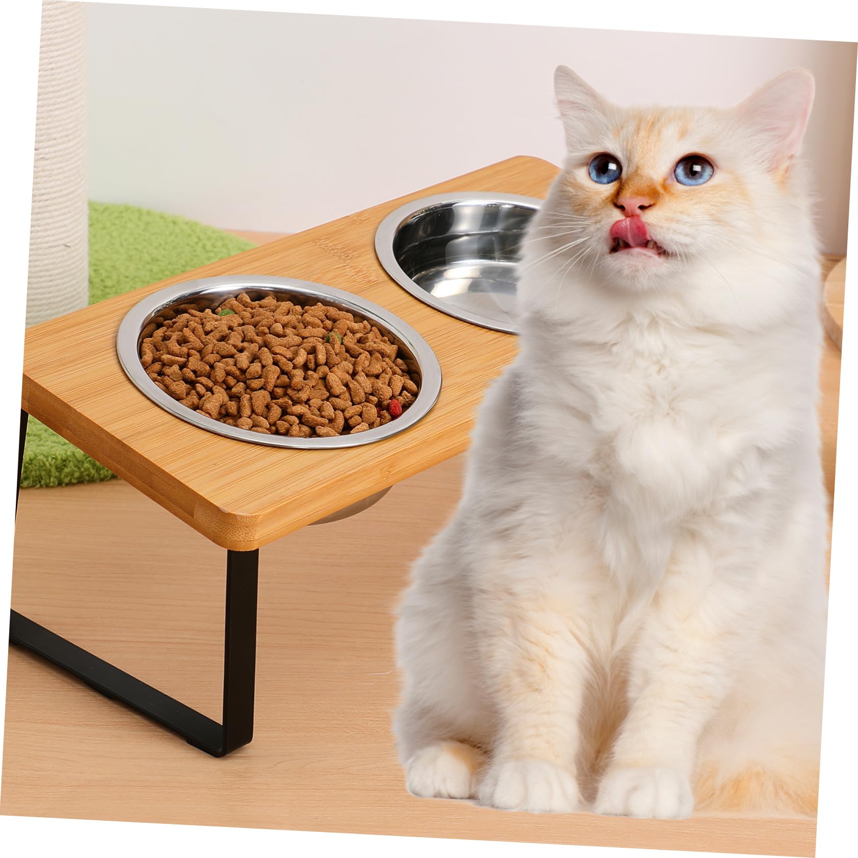 Comedero Elevado para Gatos con Doble Cuenco de Acero Inoxidable | Cuenco de Agua para Gatos, Doble Cuenco con Soporte, Estación de Alimentación para Gatos y Perros Pequeños de Interior