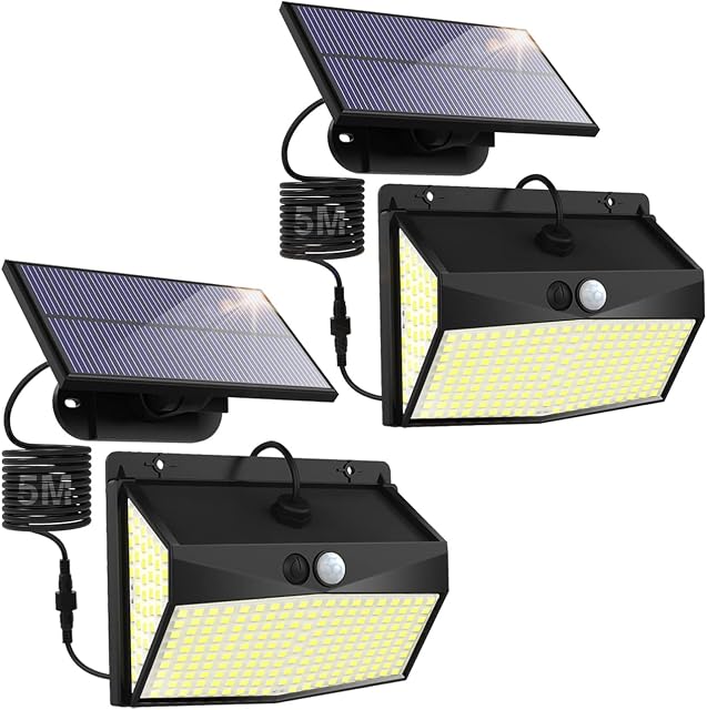[2 Pack] 318 LED Solar Security Lights Outdoor,Solar Flood Motion Sensor Lights with 3 Lighting Modes,Waterproof Solar Powered Durable Wall Lights Outside for Garden Fence Door Pathway Hut Yard Garage