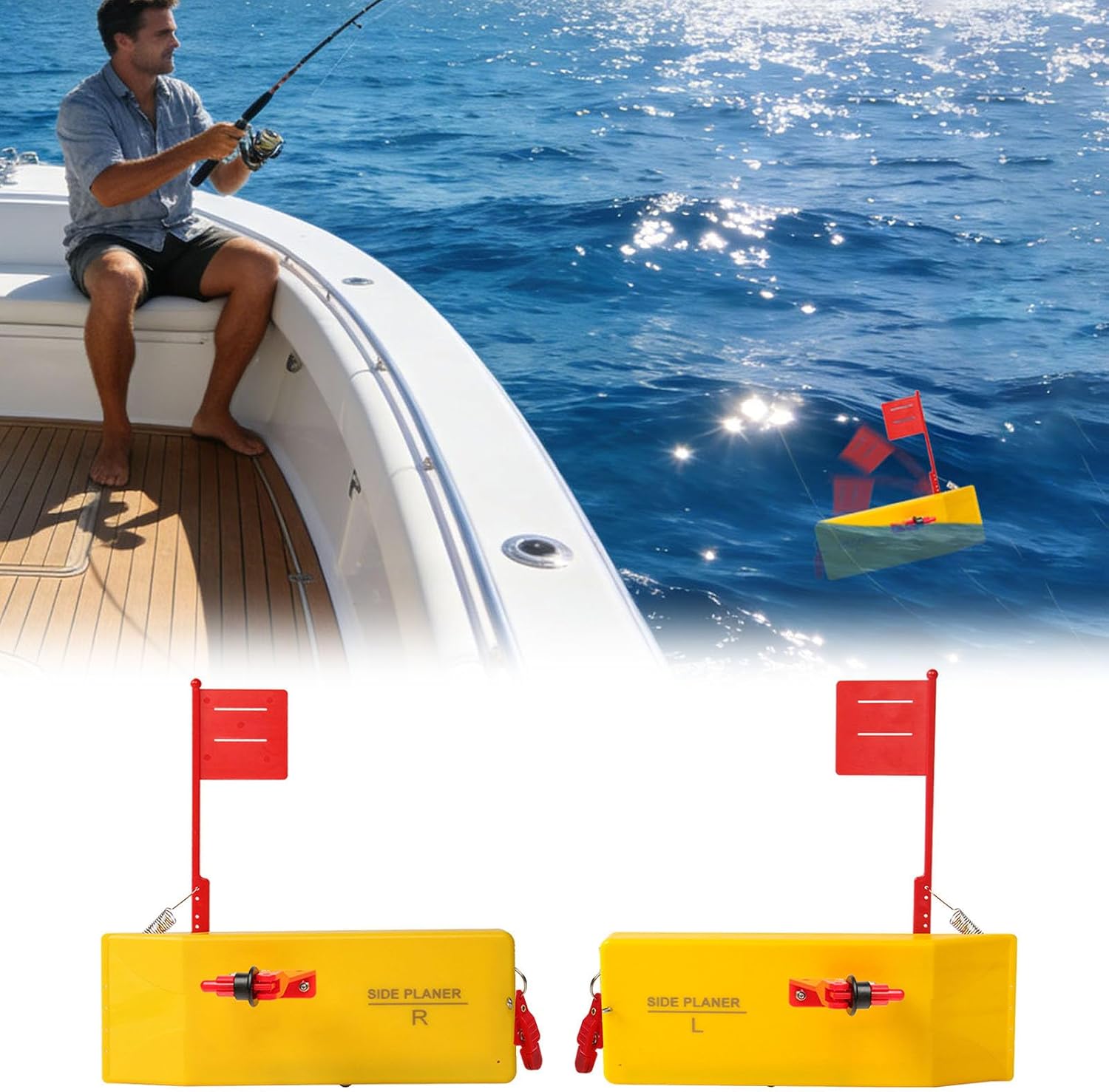 Planer Board for Fishing, Fishing Planer Board Tool with Flag & Quick Release Clip, Inline Side Clip Medium Side Planer Board, Fishing Accessory for Inshore Offshore Trolling Dragging