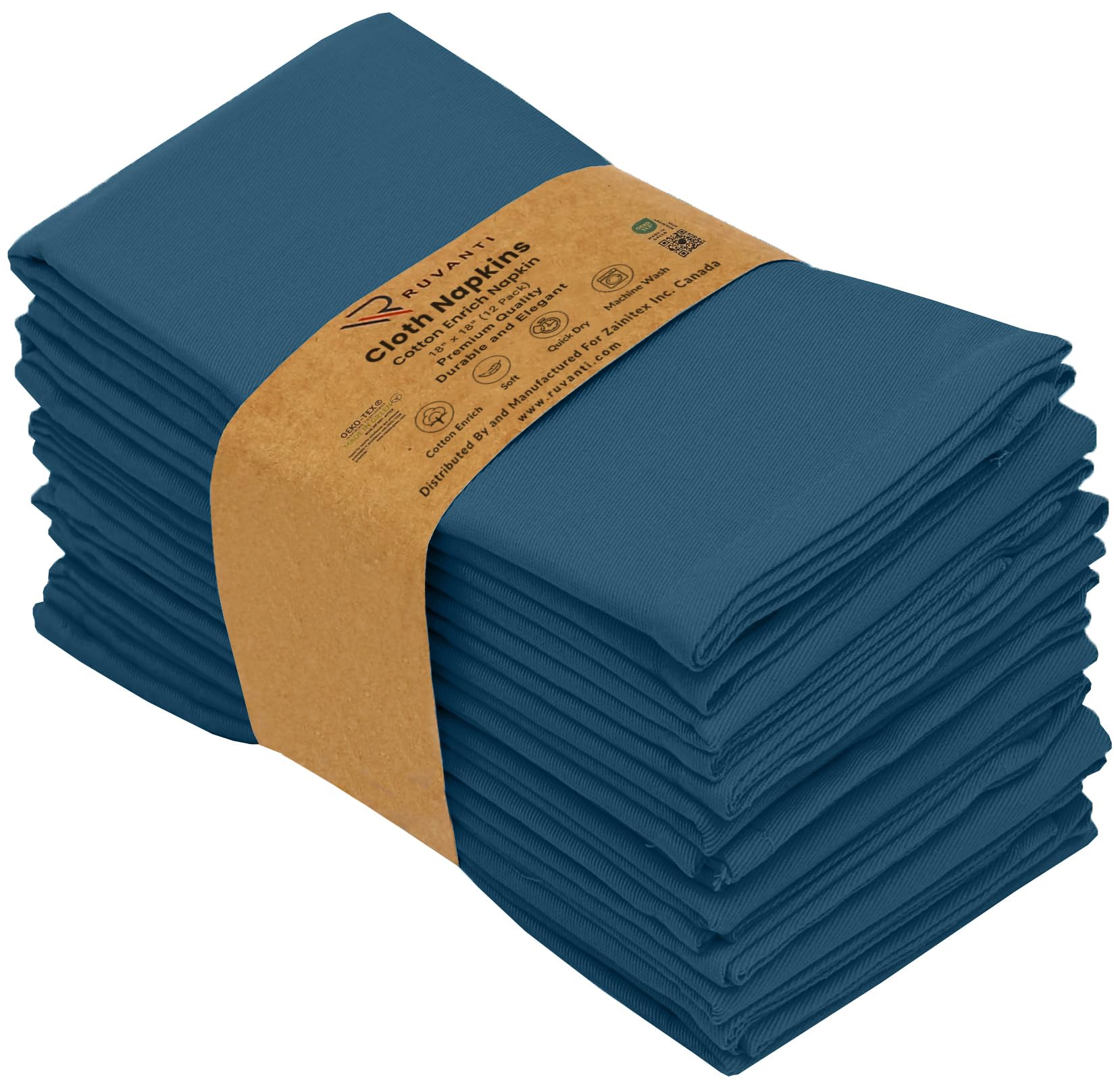 Ruvanti Midnight Cloth Napkins Set Of 12, 18X18 Inches Napkins Cloth Washable, Soft, Durable, Absorbent, Cotton Blend. Table Dinner Napkins Cloth For Hotel, Lunch, Restaurants, Weddings, Parties