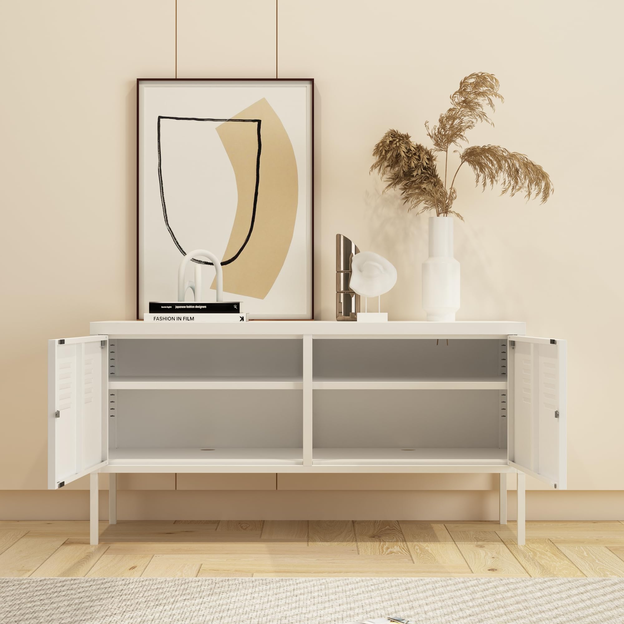 [en.casa] Sideboard Pyhtää Metallschrank Büroschrank 118x40x60cm Wohnzimmerschrank Aktenschrank Weiß abschließbar