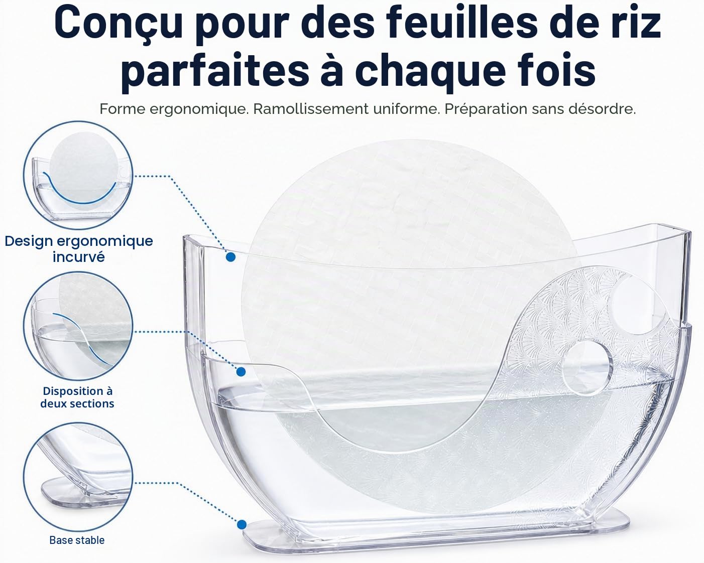 Katai - Lot de 2 supports de bol à eau en papier de riz - Ergonomique, compact et sans BPA et parfait pour les rouleaux de printemps et d'été - Peut contenir jusqu'à 30 papiers - Complet avec