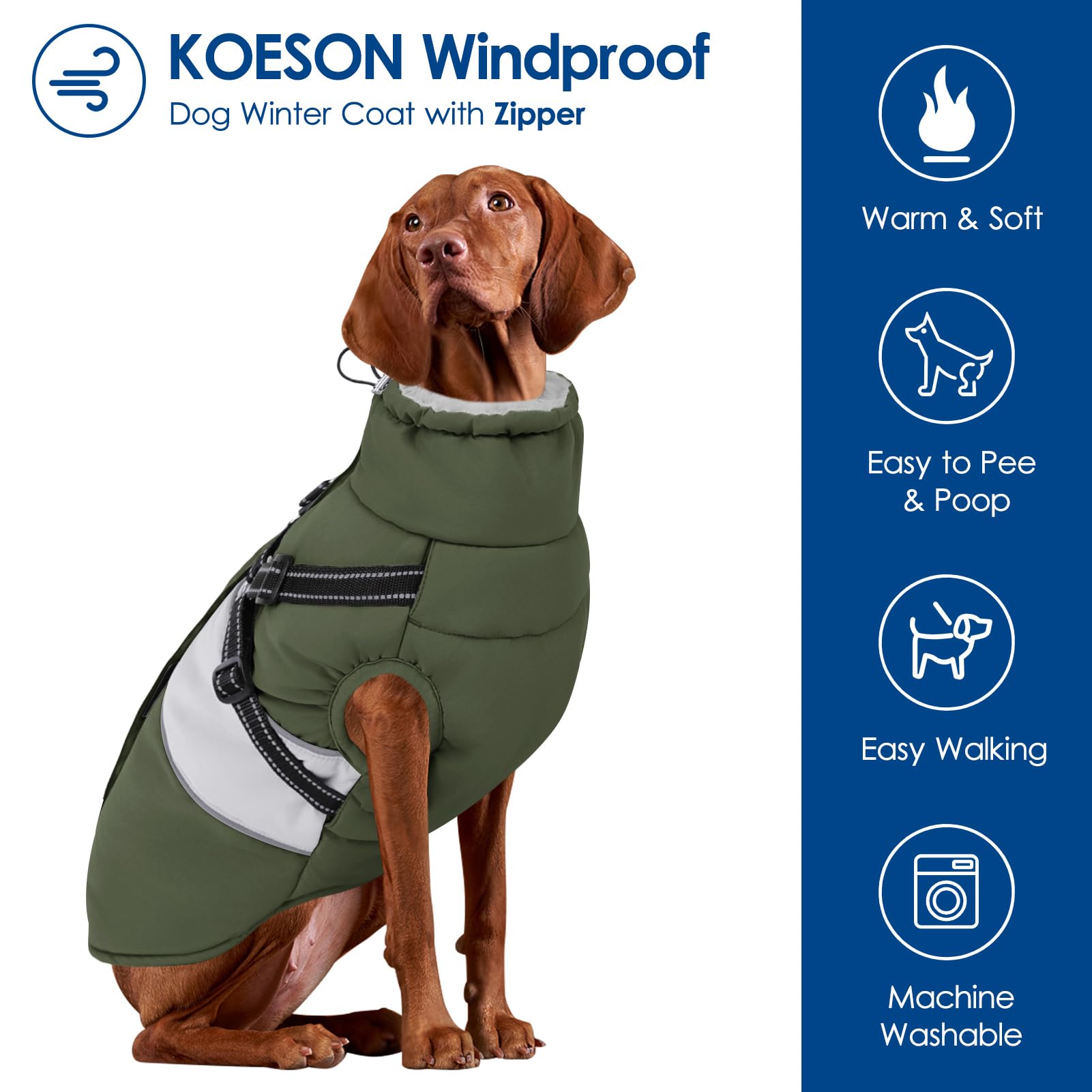KOESON - Giacca invernale per cani, antivento con imbracatura integrata per cani extra grandi, giacca da neve impermeabile riflettente per animali domestici con caldo pile per pastore