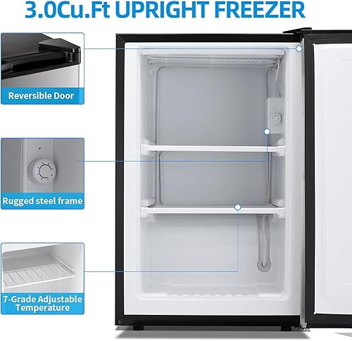 Miniatura 4 de LHRIVER 3.0 Cu.ft Upright Freezer, Compact Mini Freezer with Removable Shelves, Adjustable Thermostat, Reversible Door Hinge, Quiet Small Freezer