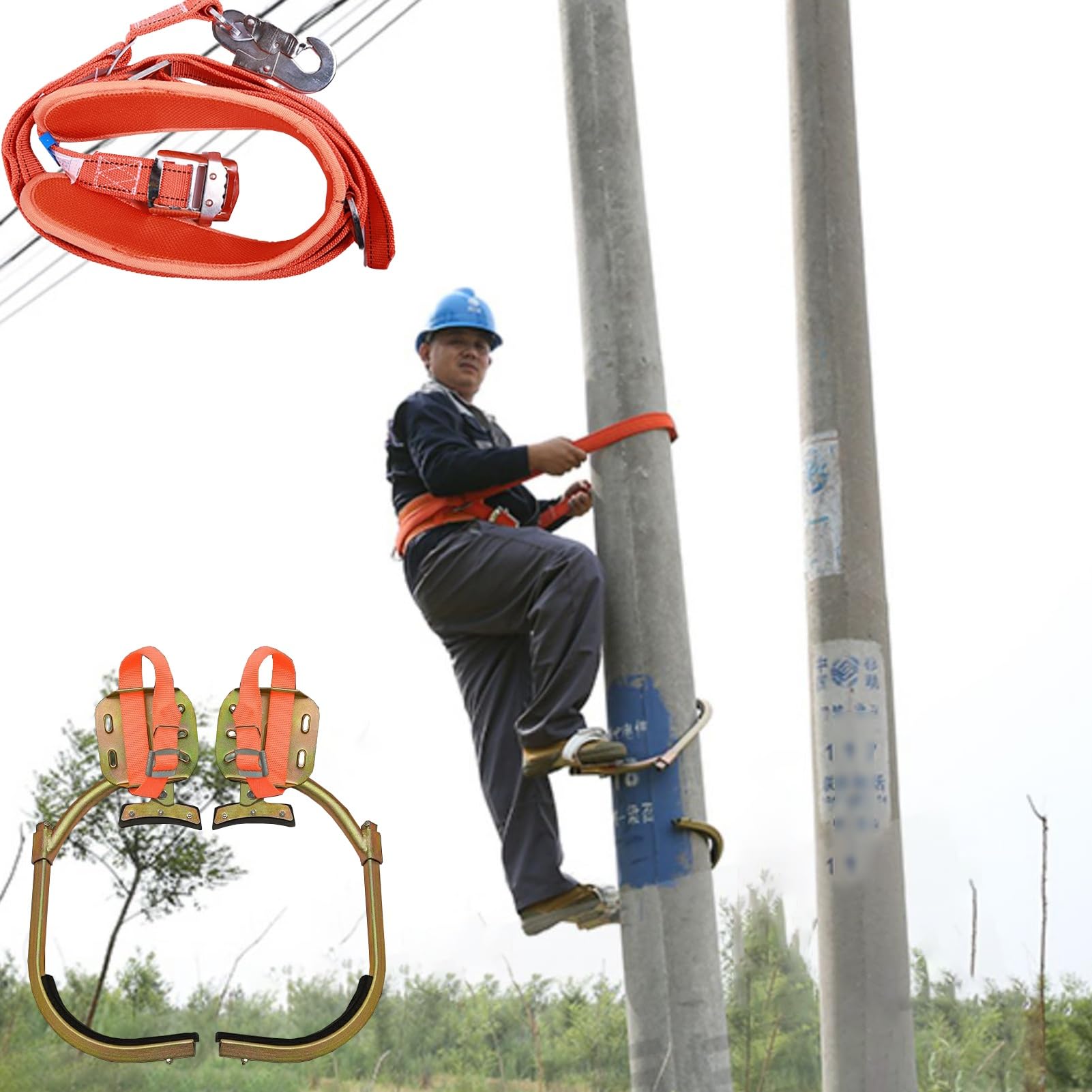 Zestaw kolców i uprzęży do wspinaczki na drążek/drzewo, elektryczny zestaw do wspinaczki na kijki, wysoka gth, wspinaczkowy survivalowy w dżungli, różne rozmiary (model 500)
