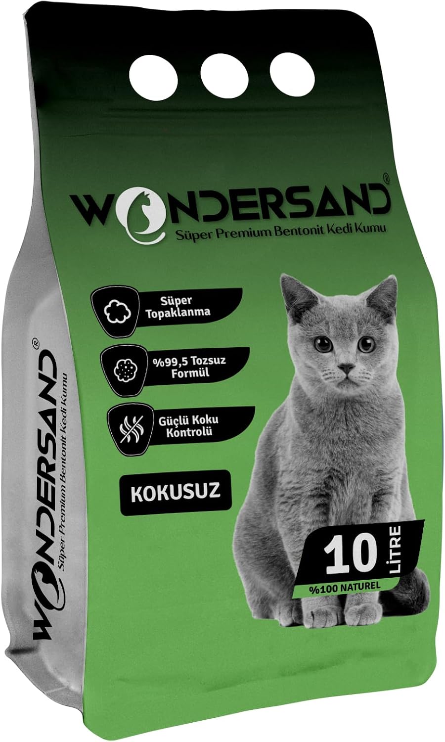 WONDERSAND KOKUSUZ NATUREL İNCE TANE TOPAKLANAN KEDİ KUMU 10 LT