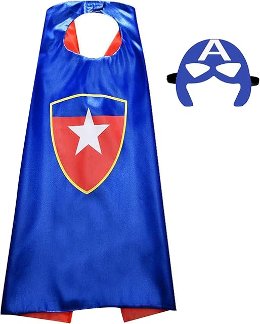 Hapyshop Kids Dress Up Superhero Capes , Superhero Costume with Eye Masks Halloween Gifts for Kids 3 4 5 6 7 8 9 + Years Old Boys Girls Fancy Dress Up Cosplay ( Captain America Capes), Blue, 26.8inch