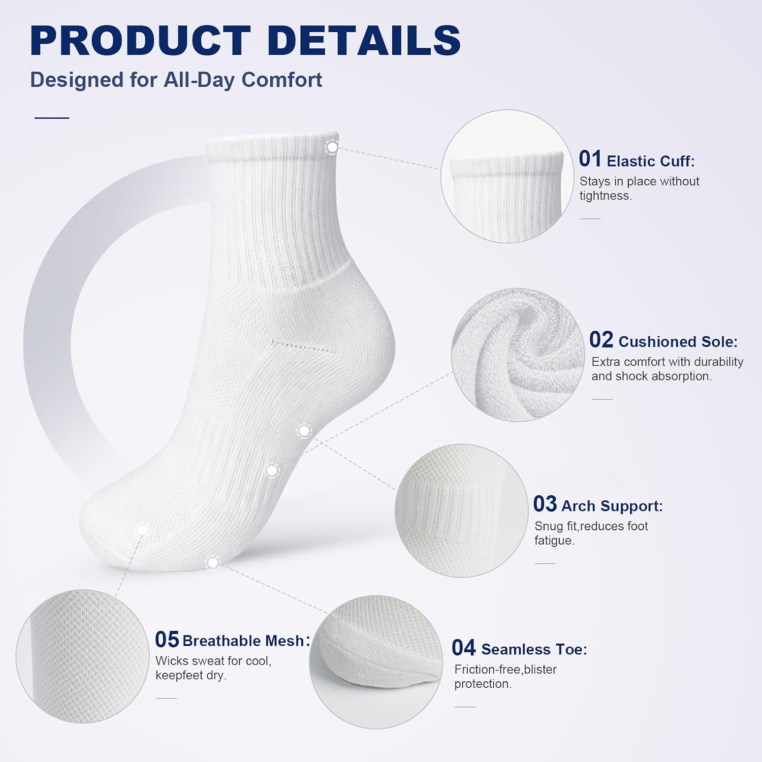 4 Pack Unisex Cotton Athletic Crew Socks Moisture Wicking