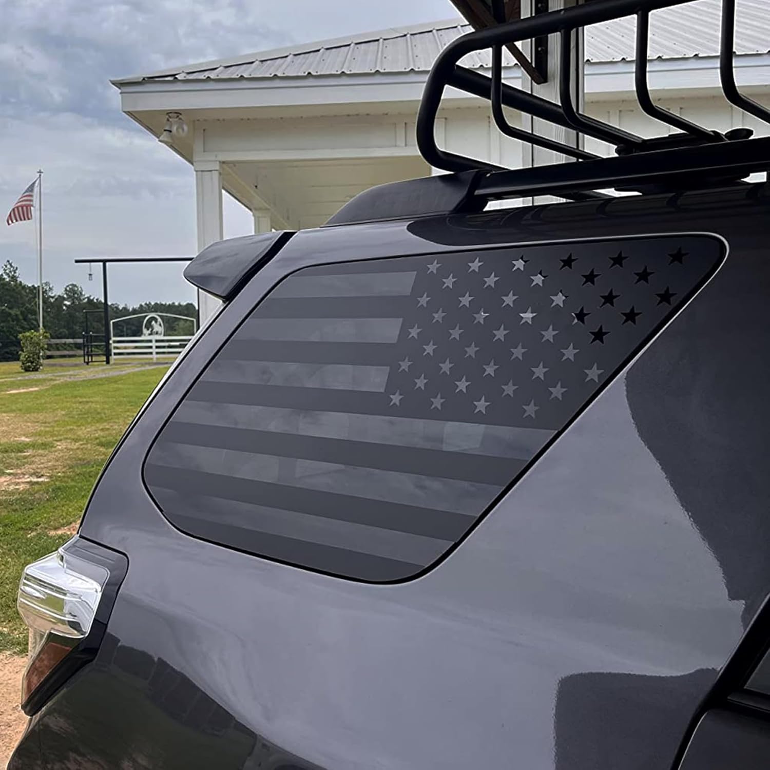 Zxiaochun Rear Window American Flag Decal Fits Toyota 4Runner 5th Gen 2010-2017 2018 2019 2020 2021 2022 2023 2024, Precut Back Side Window Glass USA Flag Vinyl Sticker Accessories(Matte Black)