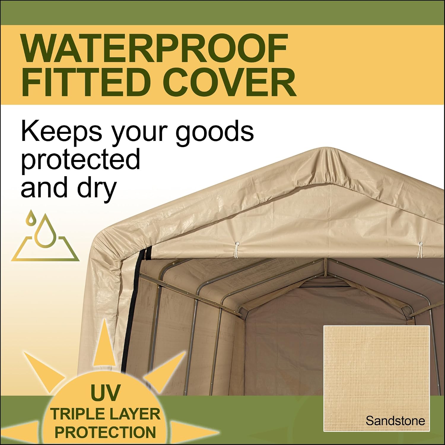 10 x 20 ft. Heavy Duty All-Season Carport Canopy and Portable Garage Shelter with Steel Frame and Waterproof UV Cover and Zippered Roll-Up Doors for Cars, Trucks, and SUVs Beige Tan